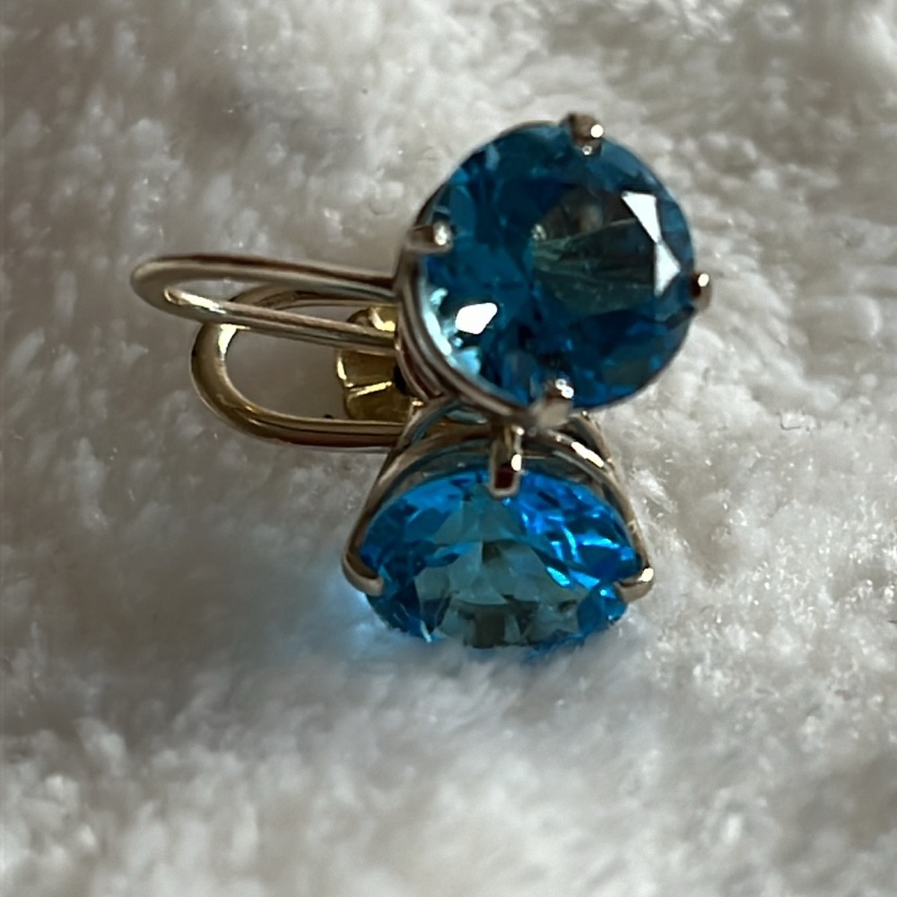 Rare 6ct Blue Topaz • Vintage 14k White Gold Screw‑Back Earrings